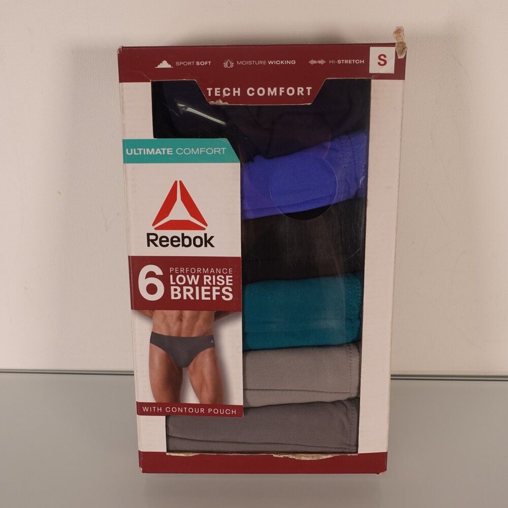 Reebok Performance Low Rise Briefs Men 6-Pack Moisture Wicking Comfort Sz Small
